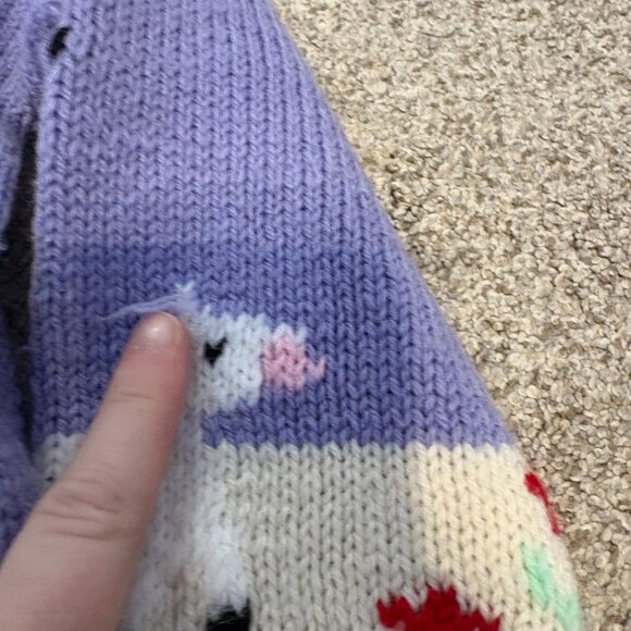 Handknit Vintage children sweater graphic cute 6 yrs purple spring cottagecore - Picture 10 of 14